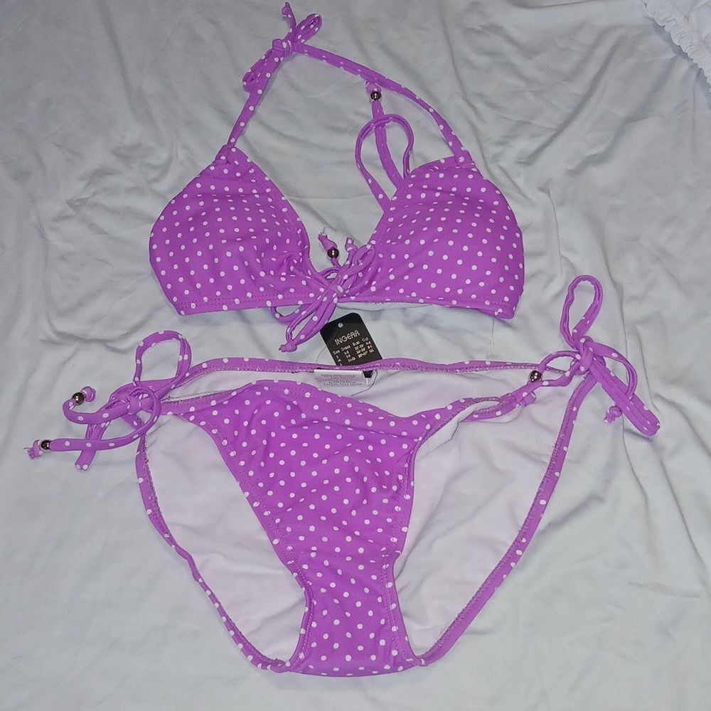 Ingear purple white polka dot bikini  Sz M NWT